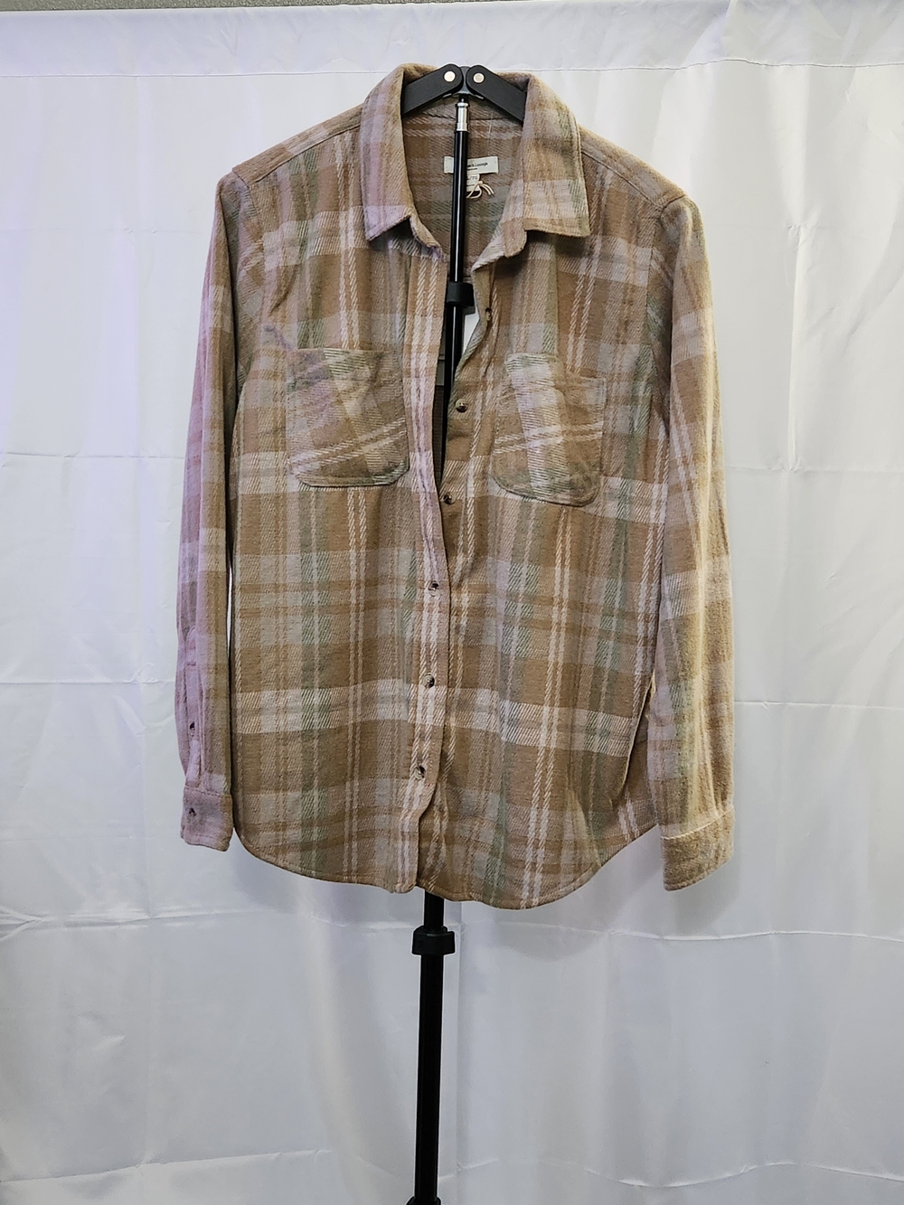 beachlunchlounge Ladies Plaid Shirt Jacket in Nutmeg Blush Size XL